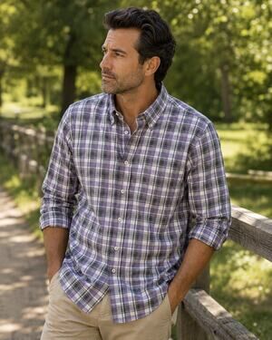 Forsyth of Canada Shirt Mens 2XL Purple White Plaid Button Down Non Iron